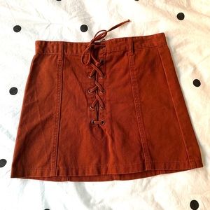 Cognac Lace-up Skirt
